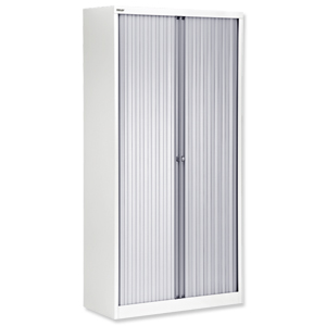 Bisley A4 EuroTambour Including 4 Shelves W1000xD430xH1980mm Silver Shutters White Frame Ident: 465A