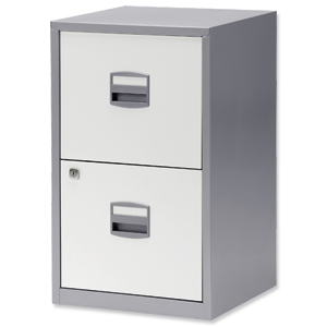 Trexus by Bisley SoHo Filing Cabinet Steel Lockable 2-Drawer A4 W413xD400xH672mm Silver and White Ident: 463A