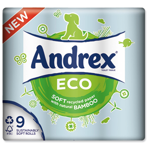 Andrex Eco Toilet Roll 3-Ply 180 Sheets White Ref VKCANDEC [Pack 9] Ident: 603C