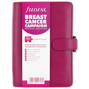 Filofax Personal Organiser for Breast Cancer Charity for Paper 95x171mm Personal Pink Ref 026953