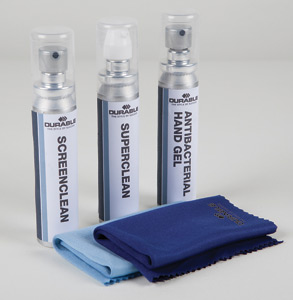 Durable Travel Pack Triple Antibacterial Surface Cleaner Hand Gel Screenclean Microfibre Cloths Ref 5835