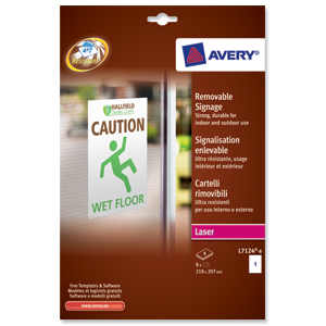 Avery Outdoor Signage Removable Self-Cling 1 per Sheet 210x297mm Ref L7124-8 [8 labels] Ident: 569B