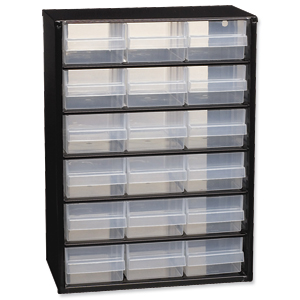 Raaco Steel Cabinet 18 Polypropylene Drawers Black Ref 110129 Ident: 513B