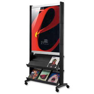 Literature Display Mobile with Two Shelves and A1 Poster Holder Black