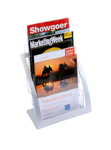 Literature Holder Counter Top Three Tiered Clear Pockets for Leaflets Silver Finish Ident: 293A