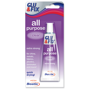 Bostik Glu & Fix All Purpose Adhesive Extra Strong Quick Drying 50ml Clear Ref 80208 [Pack 6] Ident: 351E