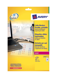 Avery Cable Marker Labels Laser Folding 110-90x49mm Ref L7951-20 [200 Labels]