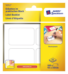 Avery Multipurpose Labels Pad Permanent 45x30mm White Ref 5052 [75 Labels] Ident: 136D