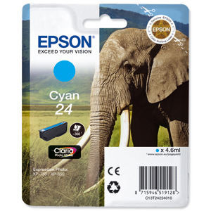 Epson 24 Inkjet Cartridge Capacity 4.6ml Page Life 360pp Cyan Ref T24224010 Ident: 802E