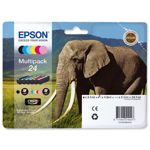 Epson 24 Inkjet Cartridge Multipack Capacity 29.1ml B/C/M/Y/LC/LM Ref T24284010 [Pack 6] Ident: 802E