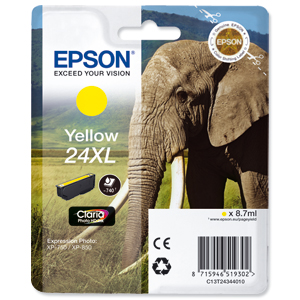 Epson 24XL Inkjet Cartridge Capacity 8.7ml Page Life 740pp Yellow Ref T24344010 Ident: 802F