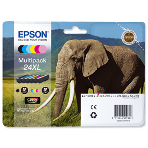 Epson 24XL Inkjet Cartridge Multipack Capacity 29.1ml B/C/M/Y/LC/LM Ref T24384010 [Pack 6]