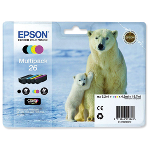 Epson 26 Inkjet Cartridge Capacity 19.7ml Black/Cyan/Magenta/Yellow Ref C13T26164010 [Pack 4] Ident: 802G