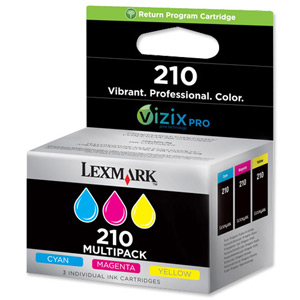 Lexmark 210 Inkjet Cartridge Cyan/Magenta/Yellow Ref 14L0268E [Pack 3] Ident: 823K