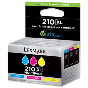 Lexmark No. 210XL Inkjet Cartridge High Yield 3x1600pp Cyan/Magenta/Yellow Ref 14L0269E [Pack 3]