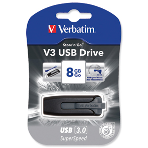Verbatim V3 USB 3.0 Drive Black 8GB Ref 49171 Ident: 776B