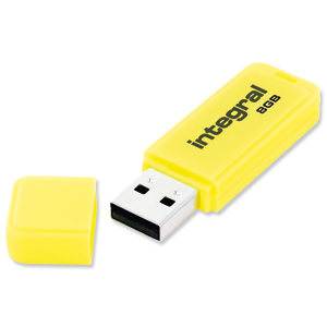 Integral Neon Flash Drive USB 2.0 8GB Yellow Ref INFD8GBNEONYL Ident: 777A