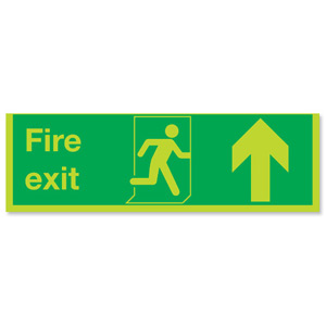Stewart Superior Fire Exit Sign Man and Arrow Straight Up 450x150mm Self-adhesive Vinyl Ref SP129SAV Ident: 546A