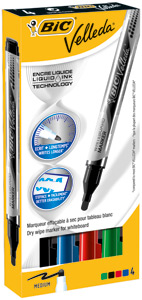 Bic Velleda Whiteboard Marker Liquid Ink Assorted 902094 [Pack 4]