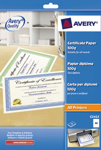 Avery Certificate Paper 50percent Cotton A4 Green Border Ref C2426 [Pack 10]