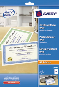 Avery Certificate Paper 50percent Cotton A4 Green Border Ref C2426 [Pack 10] Ident: 18E