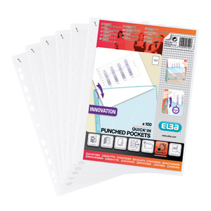 Elba Punched Pocket Polypropylene Quick Insert A4 Clear Ref 400012939 [Pack 100] Ident: 233E