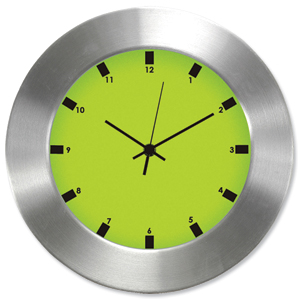 GLO Aluminium Wall Clock Green Face 310mm Diameter Ident: 216X