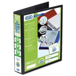 Elba Presentation Ring Binder PVC 4 D-Ring 40mm Capacity A4 Black Ref 400008417 [Pack 6]