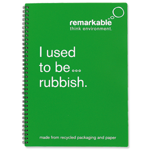 Remarkable Recycled Packaging Notepad Wirebound 80gsm Ruled 100pp A4 Green [Pack 5] Ident: 72X