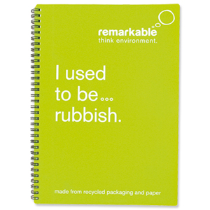 Remarkable Recycled Packaging Notepad Wirebound 80gsm Ruled 100pp A4 Lime Green [Pack 5]