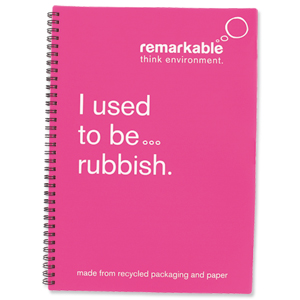 Remarkable Recycled Packaging Notepad Wirebound 80gsm Ruled 100pp A4 Pink [Pack 5] Ident: 72X