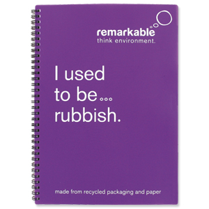 Remarkable Recycled Packaging Notepad Wirebound 80gsm Ruled 100pp A4 Purple [Pack 5] Ident: 72X