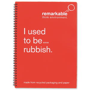 Remarkable Recycled Packaging Notepad Wirebound 80gsm Ruled 100pp A4 Red [Pack 5] Ident: 72X