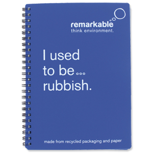 Remarkable Recycled Packaging Notepad Wirebound 80gsm Ruled 100pp A5 Blue [Pack 5] Ident: 72X