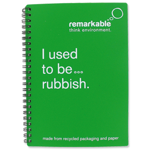 Remarkable Recycled Packaging Notepad Wirebound 80gsm Ruled 100pp A5 Green [Pack 5]