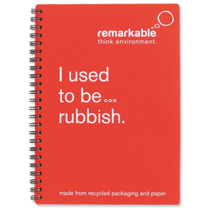 Remarkable Recycled Packaging Notepad Wirebound 80gsm Ruled 100pp A5 Red [Pack 5] Ident: 72X