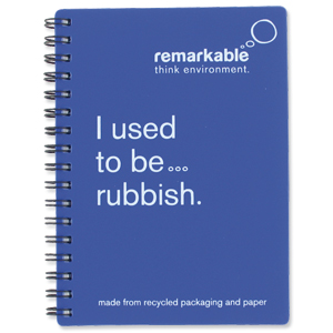 Remarkable Recycled Packaging Notepad Wirebound 80gsm Ruled 100pp A6 Blue [Pack 5] Ident: 72X