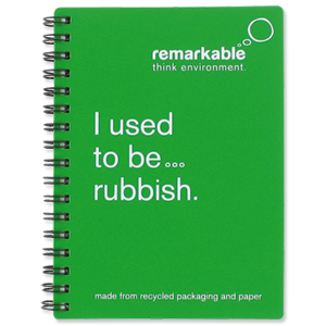 Remarkable Recycled Packaging Notepad Wirebound 80gsm Ruled 100pp A6 Green [Pack 5] Ident: 72X