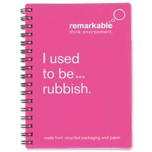 Remarkable Recycled Packaging Notepad Wirebound 80gsm Ruled 100pp A6 Pink [Pack 5] Ident: 72X