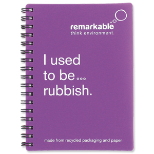 Remarkable Recycled Packaging Notepad Wirebound 80gsm Ruled 100pp A6 Purple [Pack 5] Ident: 72X