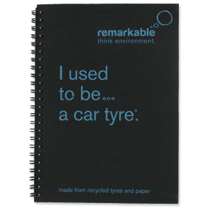Remarkable Recycled Tyre Notepad Wirebound 80gsm Ruled 100pp A5 Blue [Pack 5]