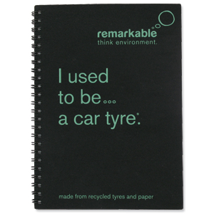 Remarkable Recycled Tyre Notepad Wirebound 80gsm Ruled 100pp A5 Green [Pack 5]