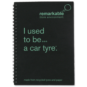 Remarkable Recycled Tyre Notepad Wirebound 80gsm Ruled 100pp A5 Green [Pack 5] Ident: 72X