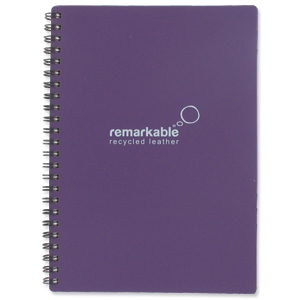 Remarkable Recycled Leather Notepad Wirebound 80gsm Ruled 100pp A5 Purple [Pack 5] Ident: 72X