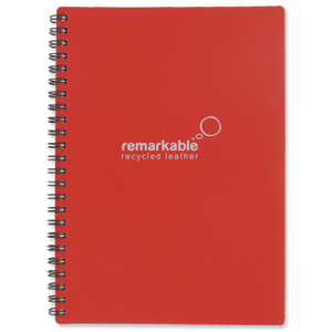 Remarkable Recycled Leather Notepad Wirebound 80gsm Ruled 100pp A5 Red [Pack 5]