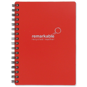 Remarkable Recycled Leather Notepad Wirebound 80gsm Plain 100pp A6 Red [Pack 5]
