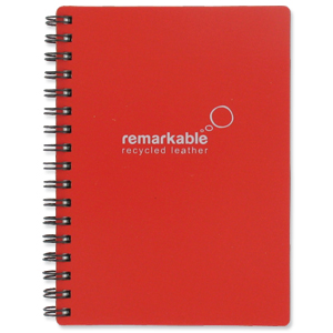 Remarkable Recycled Leather Notepad Wirebound 80gsm Plain 100pp A6 Red [Pack 5] Ident: 72X