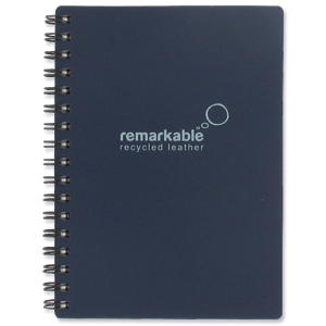 Remarkable Recycled Leather Notepad Wirebound 80gsm Plain 100pp A6 Blue [Pack 5] Ident: 72X