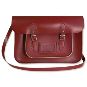 Remarkable Recycled Leather Satchel 15inch Red