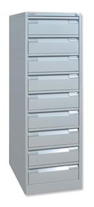 Bisley Filing Cabinet 9-Drawer 152x102mm Card Index or Video W413xD622xH1321mm Goose Grey Ref BCF64-73